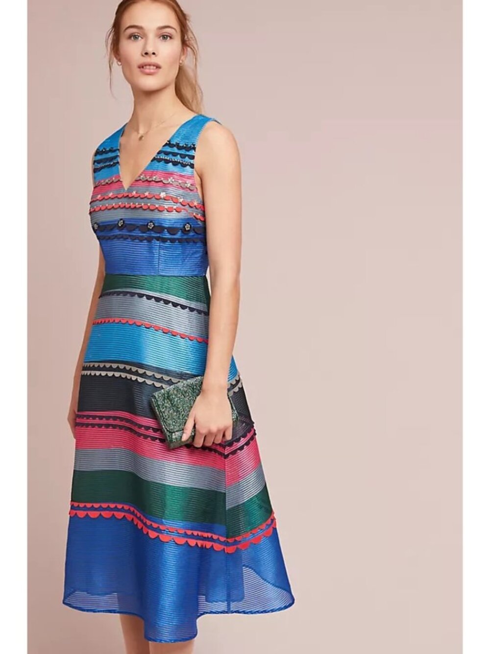Pankaj & Nidhi Prisma Striped Dress SMALL ANTHROPOLOGIE a line wedding guest